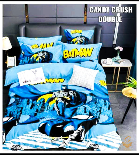 Batman Cartoon Printed Glace Cotton Bed Sheet With Pillow Covers (Size Bed Sheet :- 230 * 250 Cms(Appx) 2 PCS Pillow Cases: -46 *69 +5cms (Appx) Washing Instructions :- Hand/Machine Wash , Do Not Bleach , Medium Steam Iron, Do Not Dry Clean, Tumble Dry He