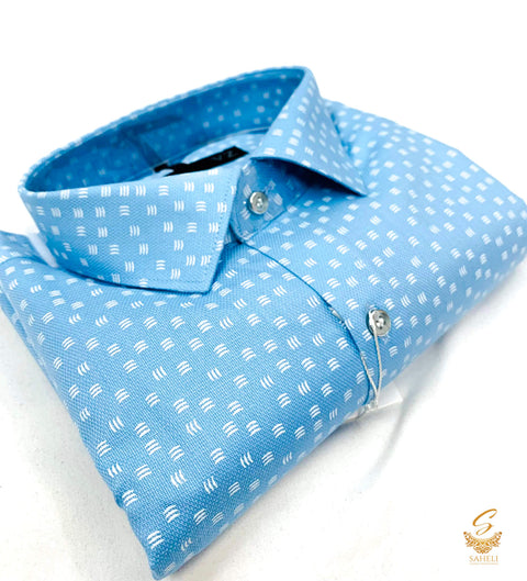 Pastel skyblue colour white printed Cotton Shirt
