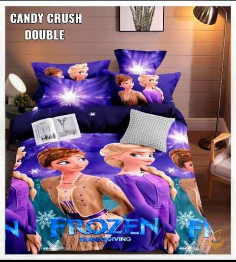 Disney Frozen Princess Cartoon Printed Glace Cotton Bed Sheet With Pillow Covers (Size Bed Sheet :- 230 * 250 Cms(Appx) 2 PCS Pillow Cases: -46 *69 +5cms (Appx) Washing Instructions :- Hand/Machine Wash , Do Not Bleach , Medium Steam Iron, Do Not Dry Clea