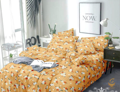 Mango Yellow colour floral print Glace cotton Bed Sheet With Pillow Covers (Size Bed Sheet :- 230 * 250 cms(appx) 2 PCS Pillow Cases: -46 *69 +5cms (appx) Washing Instructions :- Hand/Machine Wash , Do Not Bleach , Medium Steam Iron, Do Not Dry Clean, Tum