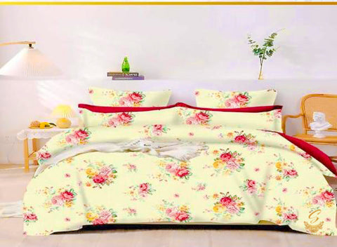 King Size Bedsheet for Double Bed108 Inches X 108 Inches Cream colour floral Printed Glace Cotton Bed Sheet With Pillow Covers (Size Bed Sheet :- 275 * 275 Cms(Appx) 2 PCS Pillow Cases: -46 *69 +5cms (Appx) Washing Instructions :- Hand/Machine Wash , Do N