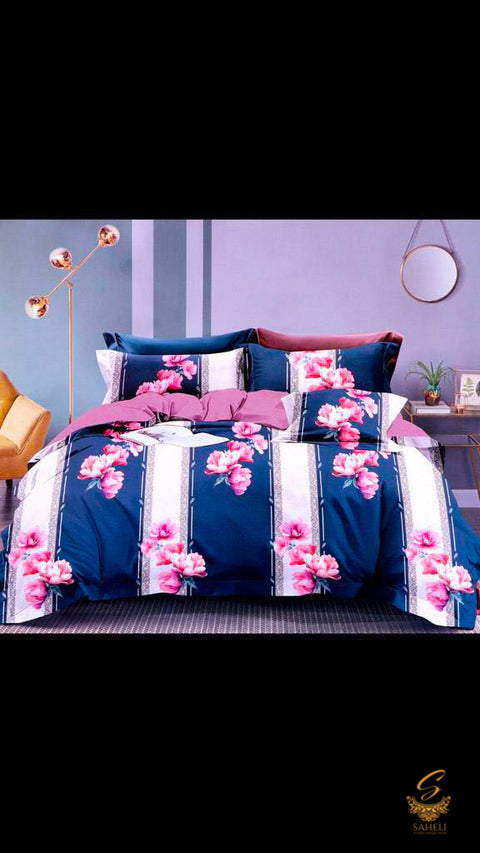 King Size Bedsheet for Double Bed108 Inches X 108 Inches  Blue colour floral  Printed Glace Cotton Bed Sheet With Pillow Covers (Size Bed Sheet :- 275 * 275 Cms(Appx) 2 PCS Pillow Cases: -46 *69 +5cms (Appx) Washing Instructions :- Hand/Machine Wash , Do