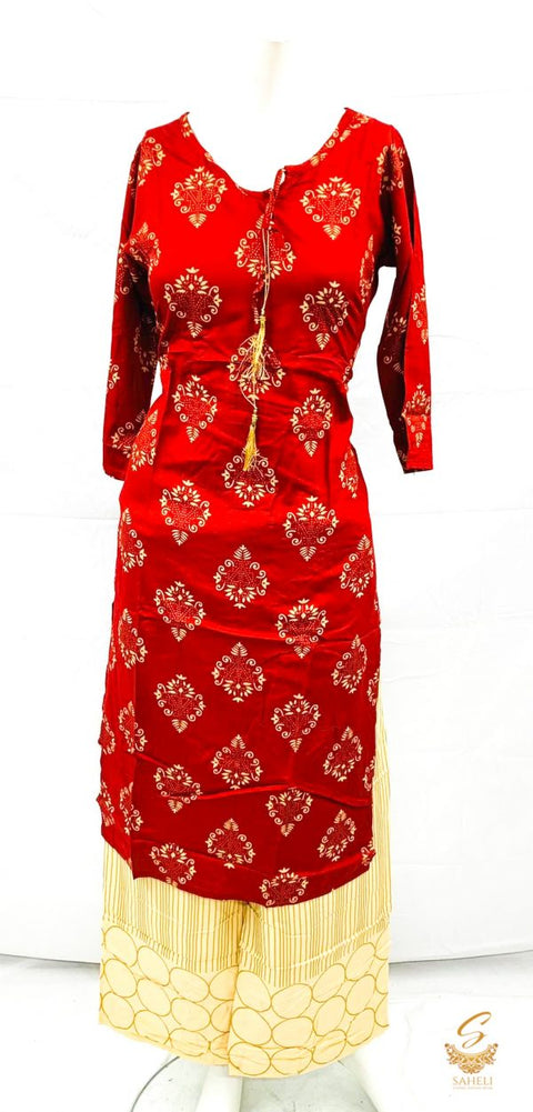 Rayon based printed kurti with Hot pink plazo