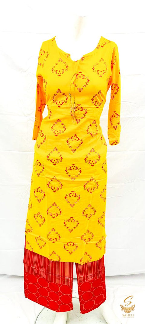 Rayon based printed kurti with Hot pink plazo