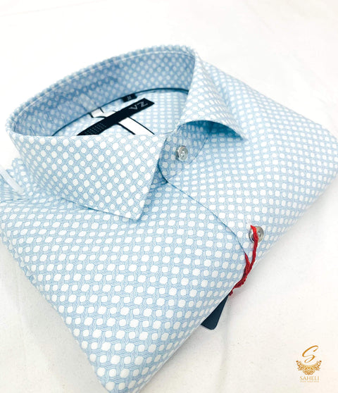 Baby Blue colour white print very soft cotton shirt