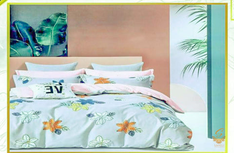 King Size Bedsheet for Double Bed108 Inches X 108 Inches Pastel Mint colour floral Printed Glace Cotton Bed Sheet With Pillow Covers (Size Bed Sheet :- 275 * 275 Cms(Appx) 2 PCS Pillow Cases: -46 *69 +5cms (Appx) Washing Instructions :- Hand/Machine Wash
