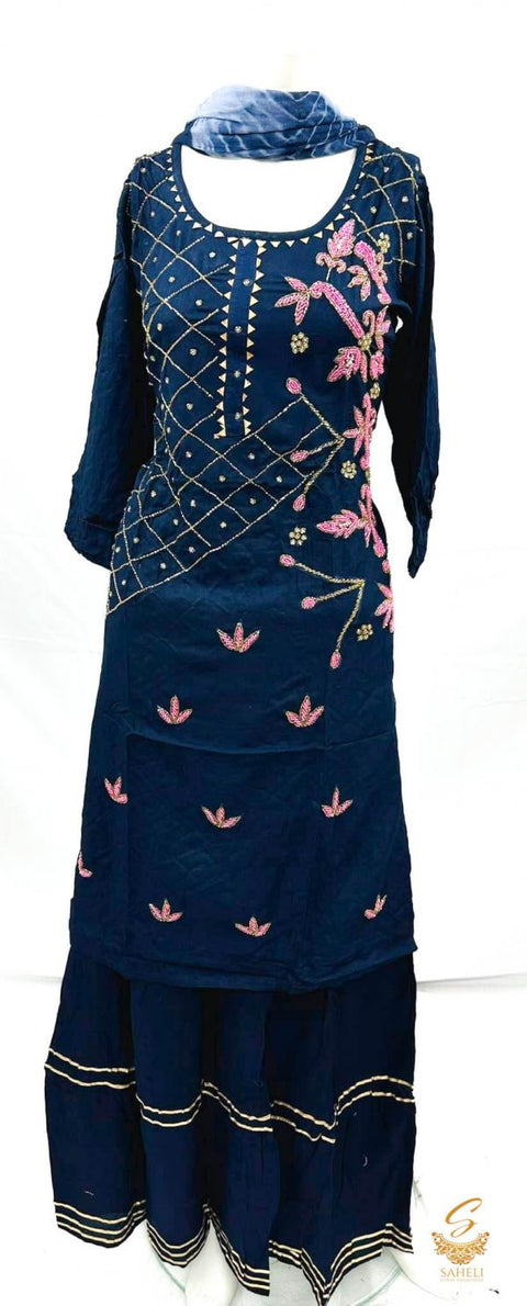 pure rayon based handwork with beads & pearls designer kurti with plazo