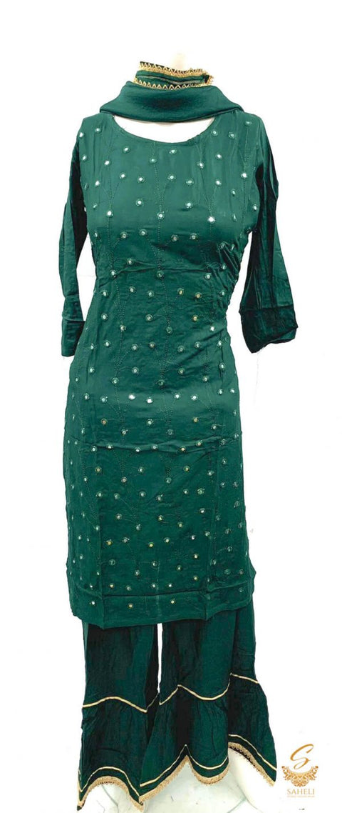 Rayon based embroidered work kurti with plazo & Chiffon Dupatta