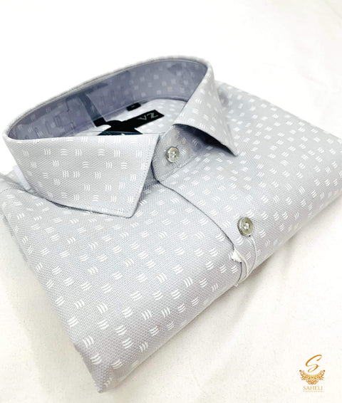 Pastel grey colour white printed Cotton Shirt