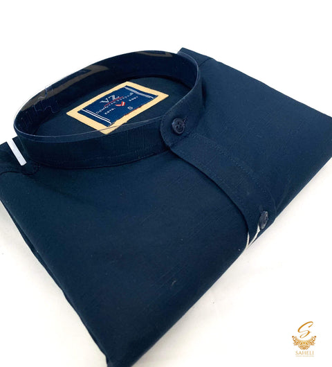 Dark Nevi Blue colour Chinese collar cotton shirt