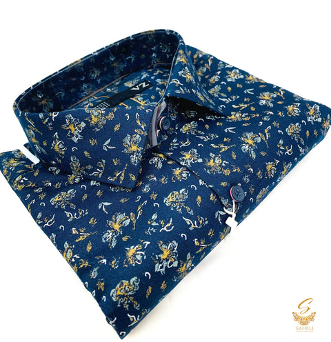 Dark Nevi Blue colour mat look printed soft cotton shirt