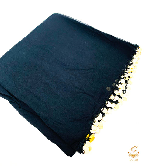 Black colour pure chiffon based plain dupatta with sippy lace border