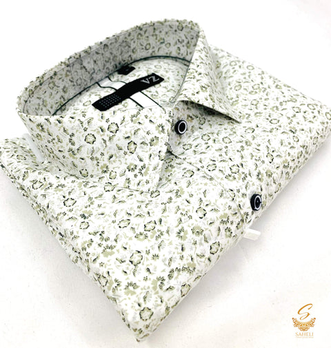 White colour mat look mint colour print very soft cotton shirt