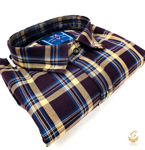 Deep Wine colour check printed Cotton Shirt