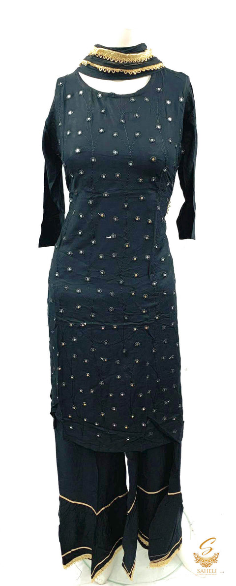Rayon based embroidered work kurti with plazo & Chiffon Dupatta