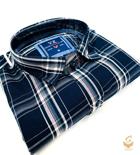 Nevi BLue colour check printed Cotton Shirt