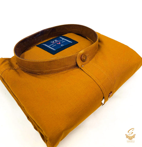 Bronze colour mat look Chinese collar cotton shirt