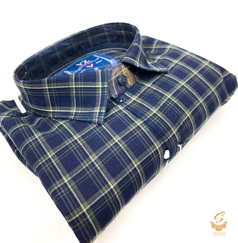 Nevi Blue colour mint green check print very soft cotton shirt