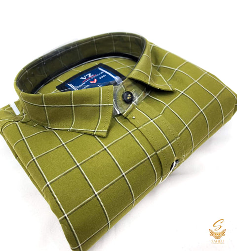 Dark Olive green colour check print very soft cotton shirt