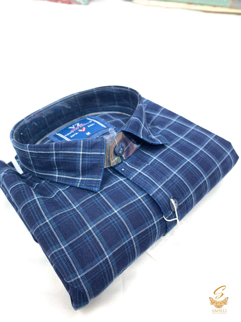 Nevi Blue colour mat look check print very soft cotton shirt