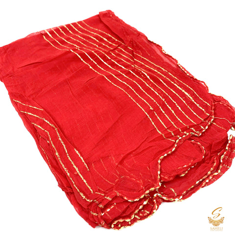 Dark Red  colour pure chiffon golden work dupatta