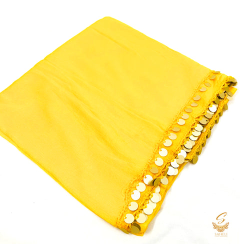 Dark yellow colour pure chiffon based plain dupatta with sippy lace border