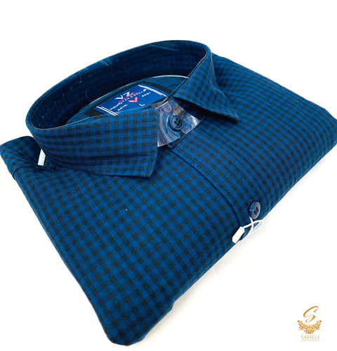 Dark Blue colour black check Cotton Shirt