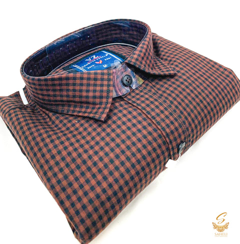Dark Brown colour black check Cotton Shirt
