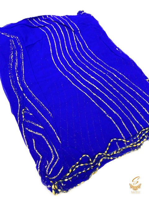 Royal Blue colour pure chiffon golden work dupatta