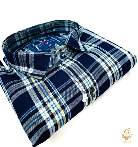 Nevi blue colour check printed Cotton Shirt
