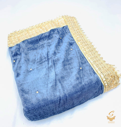 Anchor Grey colour golden stone work velvet dupatta