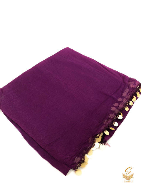 Purple colour pure chiffon based plain dupatta with sippy lace border