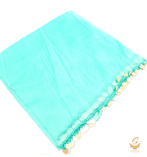 Light Teal colour pure chiffon based plain dupatta with sippy lace border