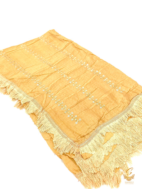 Biscotti golden colour pure chiffon very soft dupatta with sequined work and thread jhallar lace