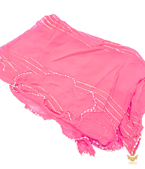 Bubblegum Pink colour pure chiffon golden work dupatta