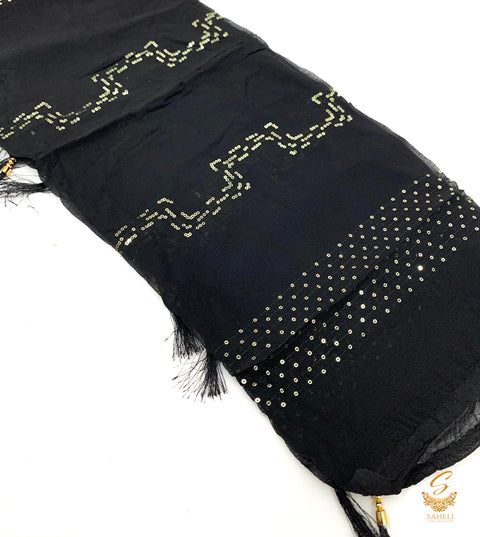 Black colour pure chiffon sippy work beautiful dupatta