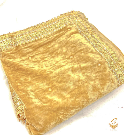 Biscotti Golden colour golden stone work velvet dupatta