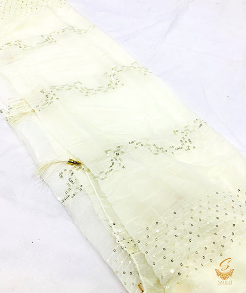 cream colour pure chiffon sippy work beautiful dupatta