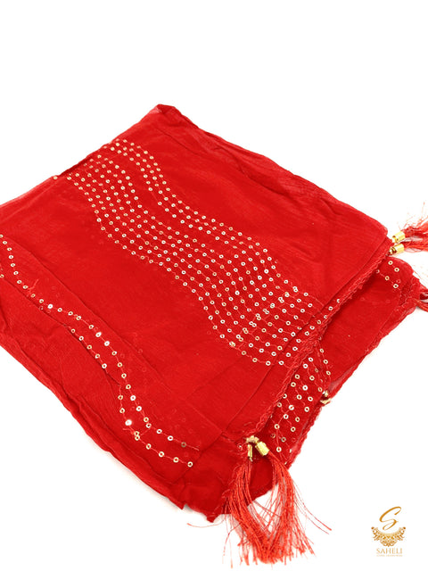 Red colour pure chiffon sippy work beautiful dupatta