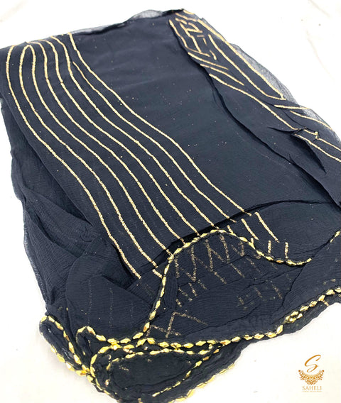 Black colour pure chiffon golden work dupatta