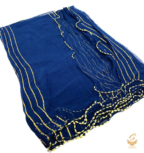 Nevi BLue colour pure chiffon golden work dupatta