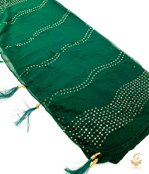 Dark Green colour pure chiffon sippy work beautiful dupatta
