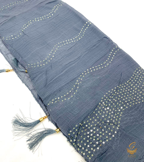 Grey colour pure chiffon sippy work beautiful dupatta