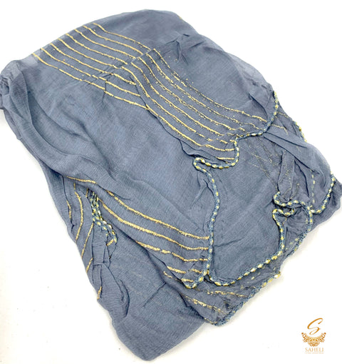 Dark Grey colour pure chiffon golden work dupatta