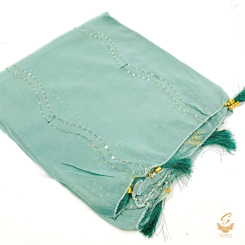 Pastel blue colour pure chiffon sippy work beautiful dupatta