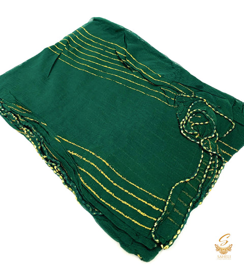 Deep Forest green colour pure chiffon golden work dupatta