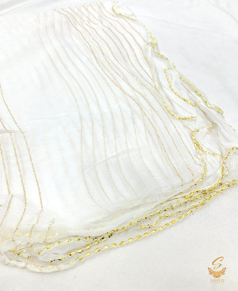 White colour pure chiffon golden work dupatta