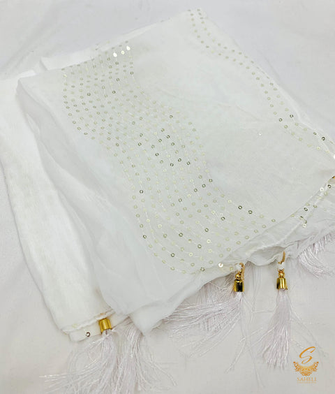 White colour pure chiffon sippy work beautiful dupatta