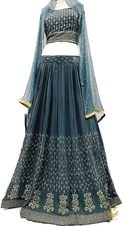 Georgette based silver stone work beautiful crop top lehnga