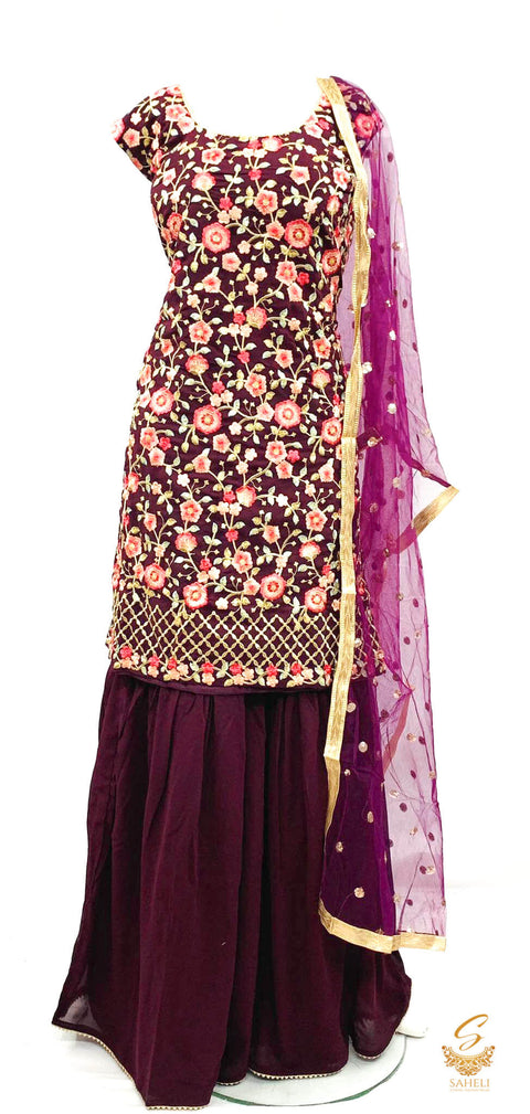 Georgette based embroidery work kameez with sharara & Dupatta